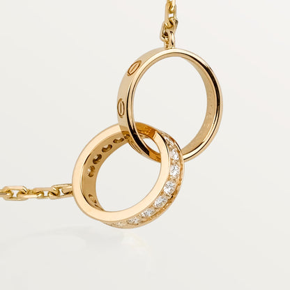[Elite]LOVE DOUBLE RING HALF DIAMOND NECKLACE
