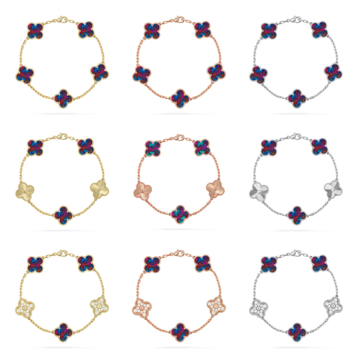[Elite]CLOVER 5 MOTIF COLOR GEMSTONES BRACELET COLLECTION