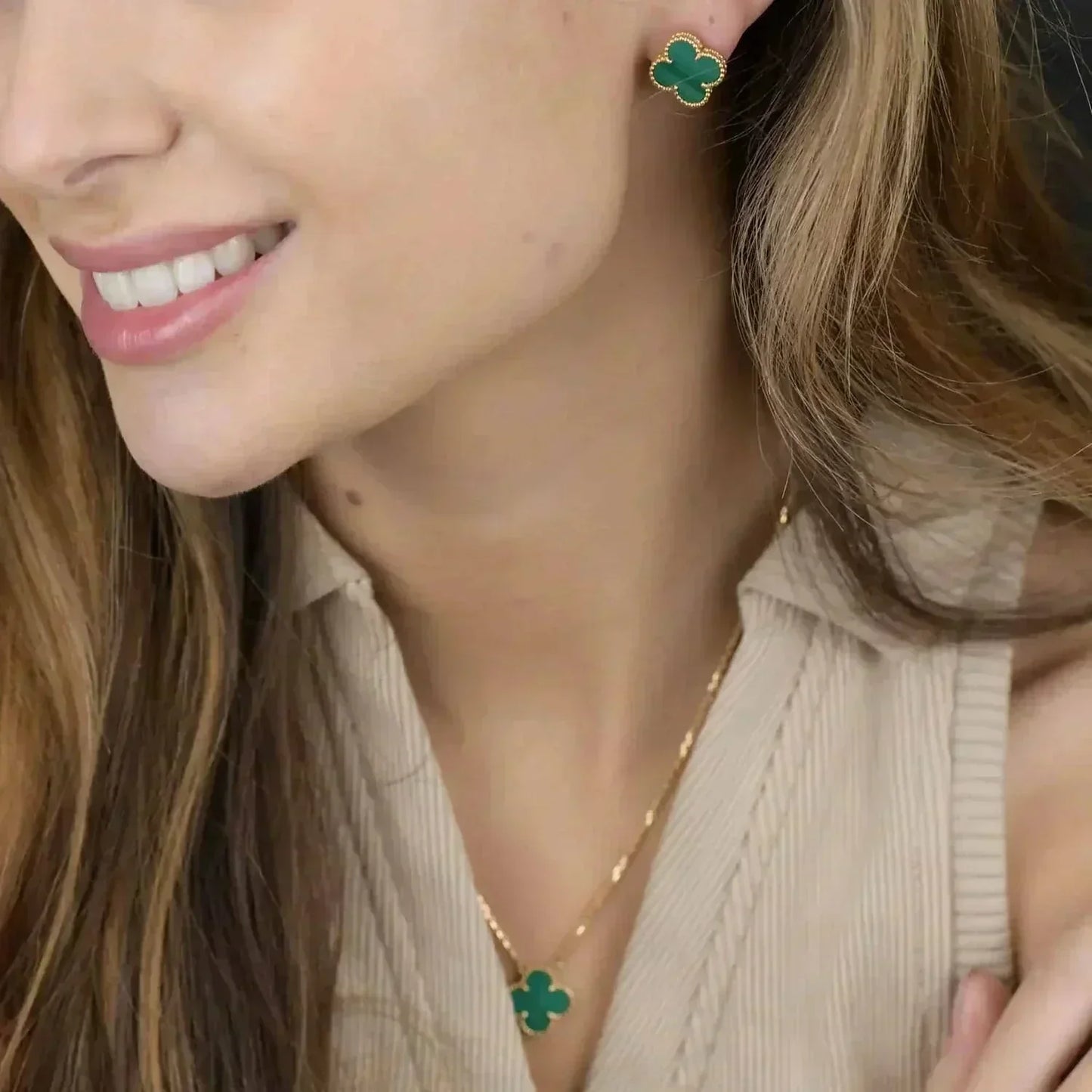 [Elite]CLOVER MINI 9.5MM MALACHITE  EARRINGS