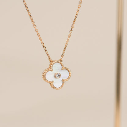 [Elite]CLOVER 15MM DIAMOND WHITE FRITILLARIA NECKLACE