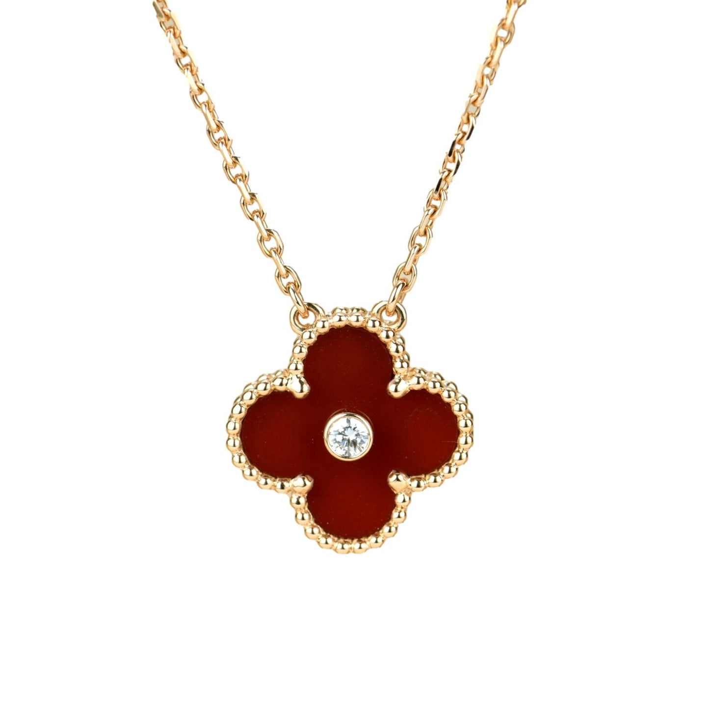 [Elite]CLOVER 15MM DIAMOND CARNELIAN NECKLACE