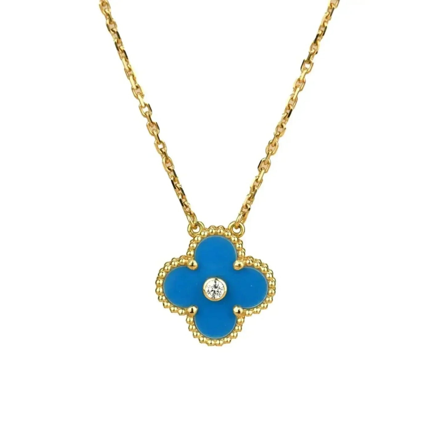 [Elite]CLOVER 15MM DIAMOND AND BLUE AGATE NECKLACE