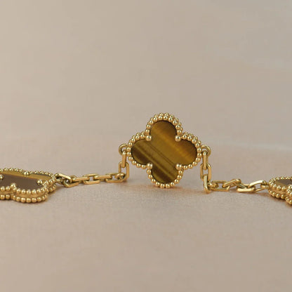 [Elite] CLOVER 5 MOTIFS TIGER EYE BRACELET COLLECTION