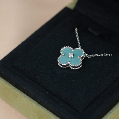 [Elite]CLOVER 15MM DIAMOND SVRES PORCELAIN  NECKLACE SILVER