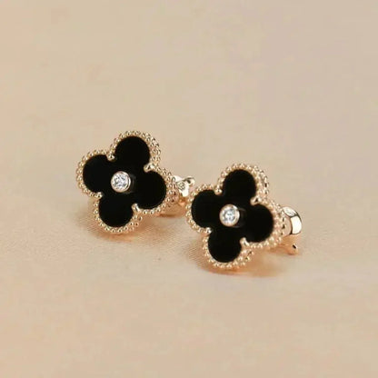 [Elite]CLOVER MEDIUM 1 MOTIFS ONYX DIAMOND EARRINGS