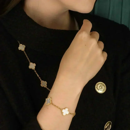 [Elite]CLOVER WHITE PEARL MOP 5 MOTIF BRACELET COLLECTION