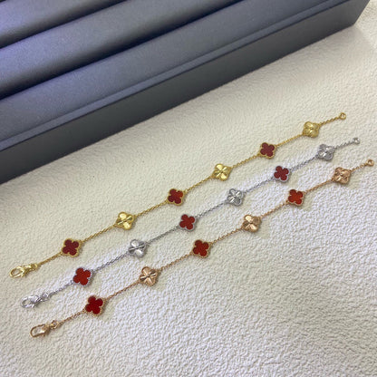 [Elite]CLOVER 6 MOTIF RED AGATE LASER BRACELET