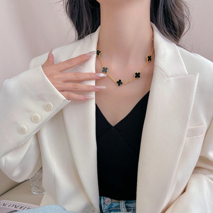 [Elite]CLOVER 10 MOTIFS ONYX NECKLACE