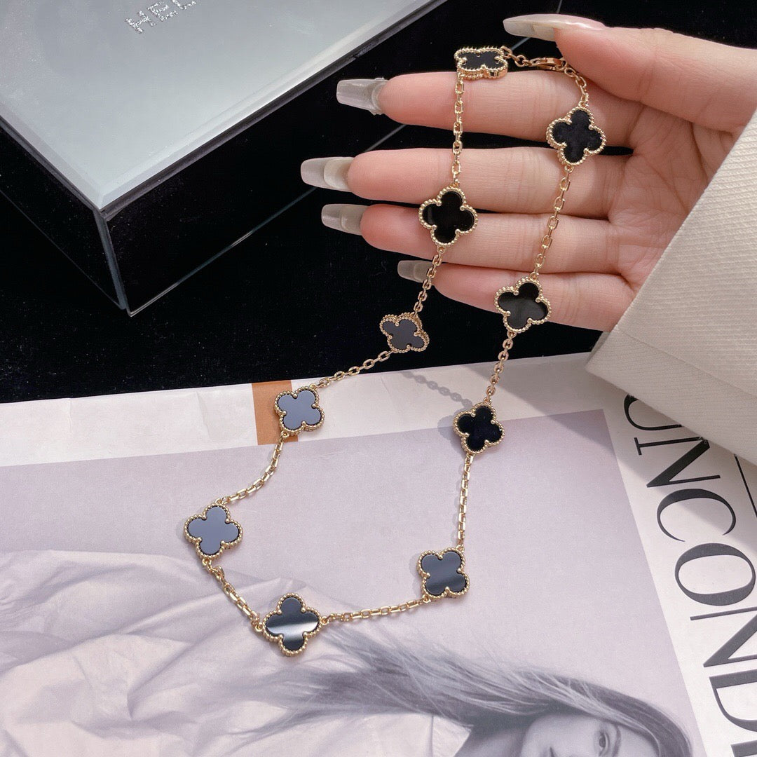 [Elite]CLOVER 10 MOTIFS ONYX NECKLACE