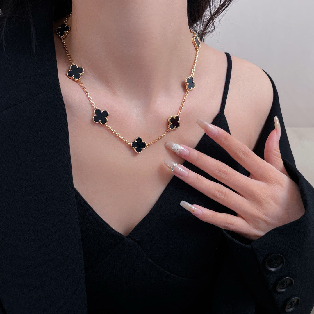 [Elite]CLOVER 10 MOTIFS ONYX NECKLACE