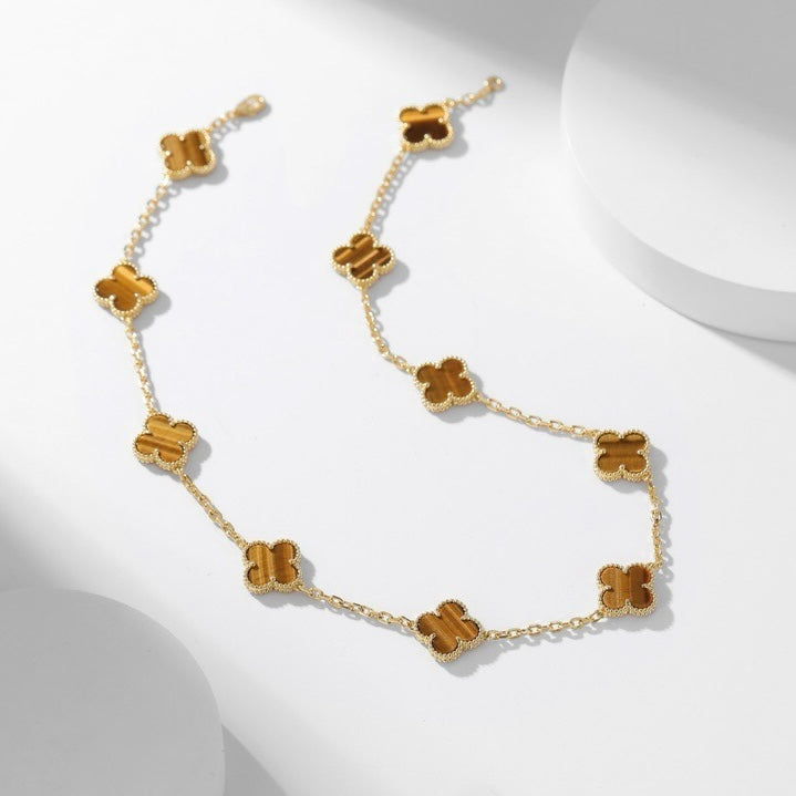 [Elite]CLOVER 10 MOTIFS TIGER EYE NECKLACE