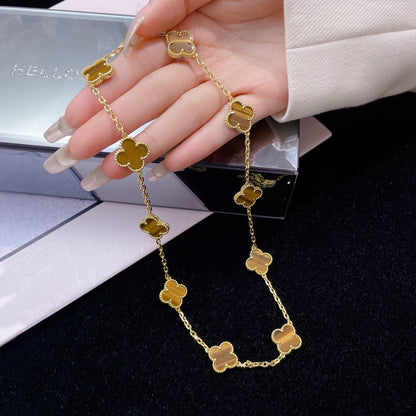[Elite]CLOVER 10 MOTIFS TIGER EYE NECKLACE