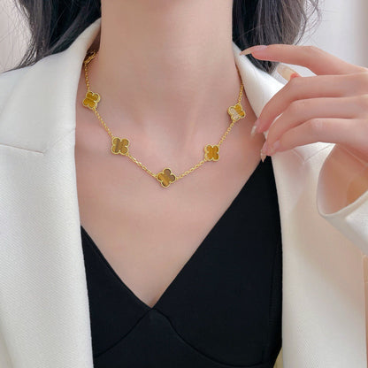 [Elite]CLOVER 10 MOTIFS TIGER EYE NECKLACE