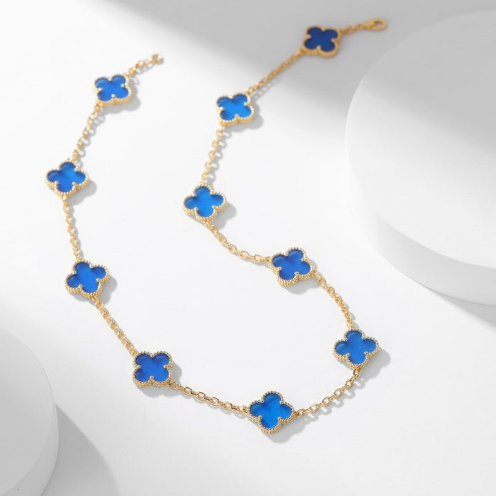 [Elite]CLOVER 10 MOTIFS BLUE AGATE NECKLACE