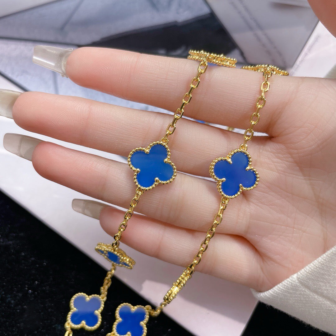[Elite]CLOVER 10 MOTIFS BLUE AGATE NECKLACE