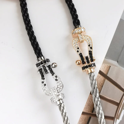 [Elite]FORCE LARGE HORSESHOE BLACK WHITE DIAMOND BRACELET SILVER