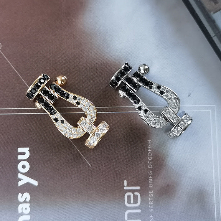 [Elite]FORCE LARGE HORSESHOE BLACK WHITE DIAMOND BRACELET SILVER