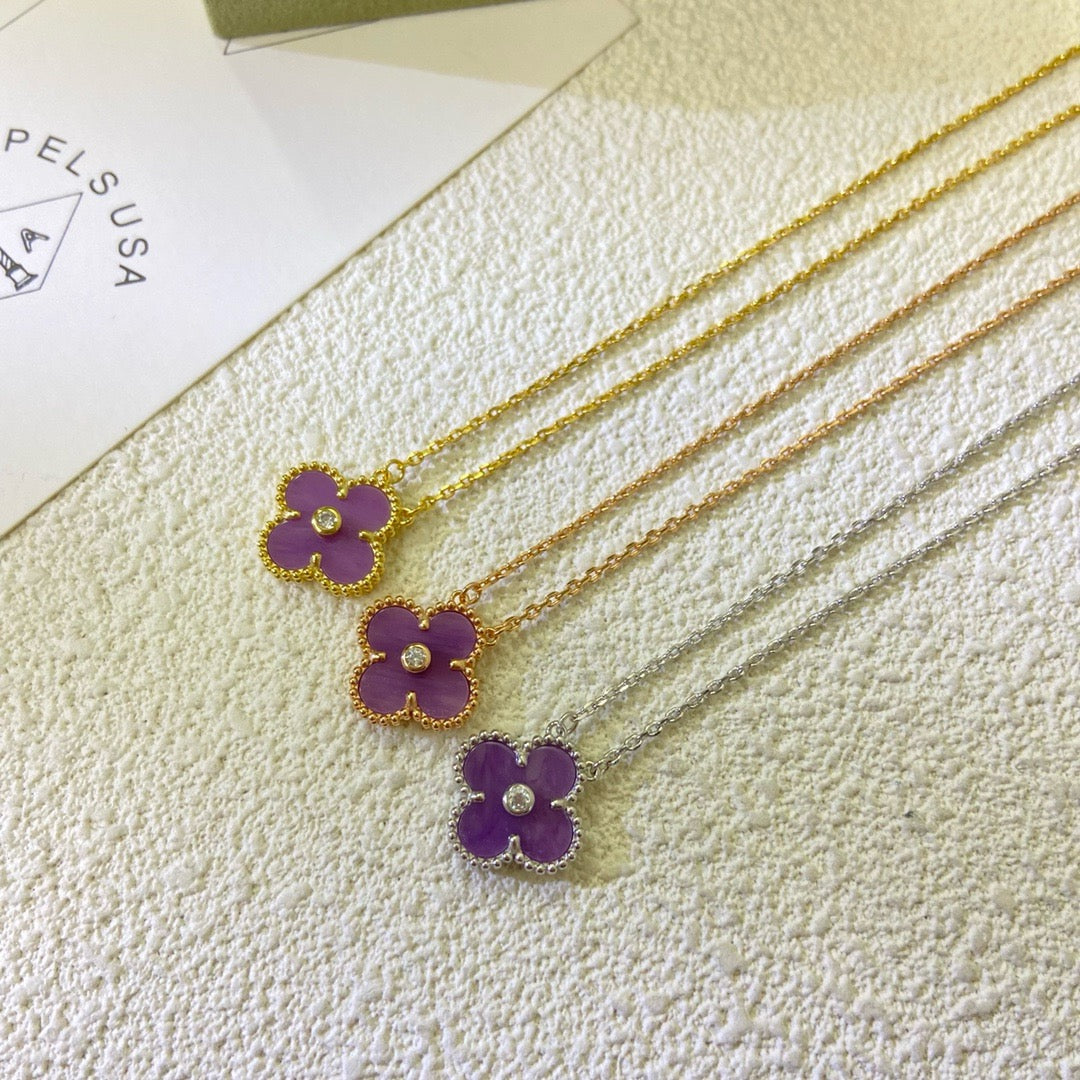 [Elite]CLOVER 15MM DIAMOND  PURPLE VIOLET NECKLACE