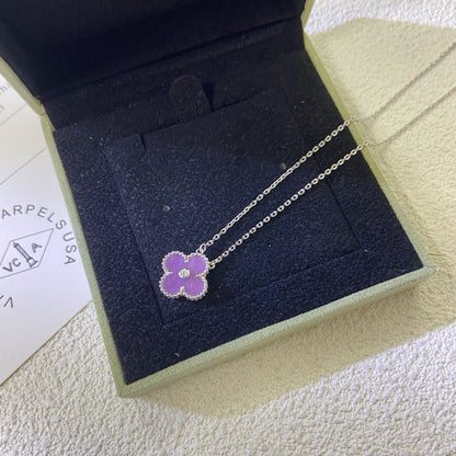 [Elite]CLOVER 15MM DIAMOND  PURPLE VIOLET NECKLACE
