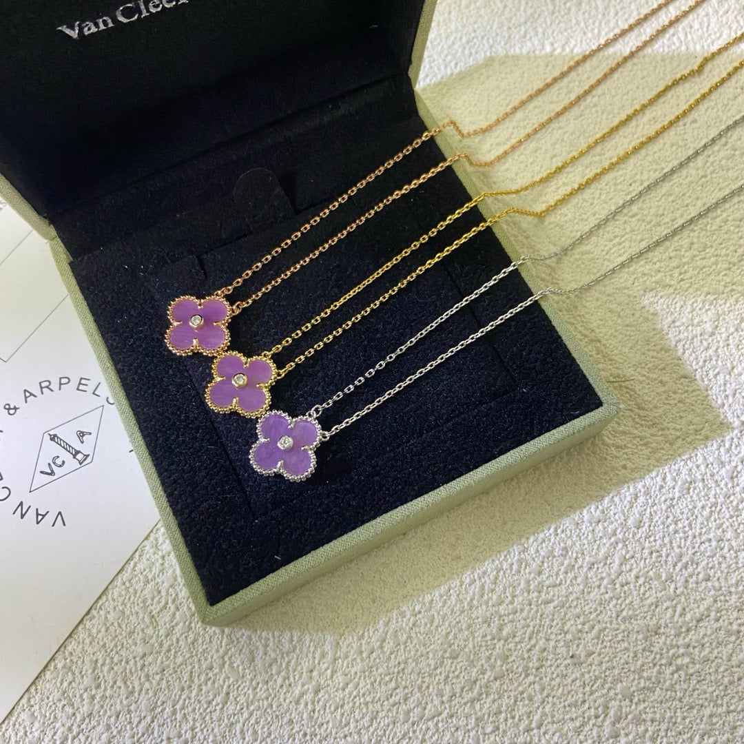 [Elite]CLOVER 15MM DIAMOND  PURPLE VIOLET NECKLACE