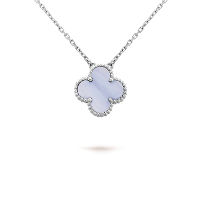 [Elite]CLOVER 15MM BLUE CHALCEDONY NECKLACE SILVER