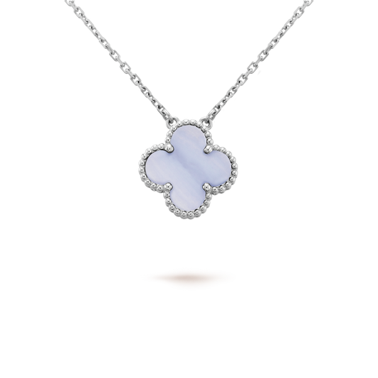[Elite]CLOVER 15MM BLUE CHALCEDONY NECKLACE SILVER