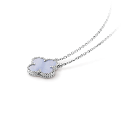 [Elite]CLOVER 15MM BLUE CHALCEDONY NECKLACE SILVER