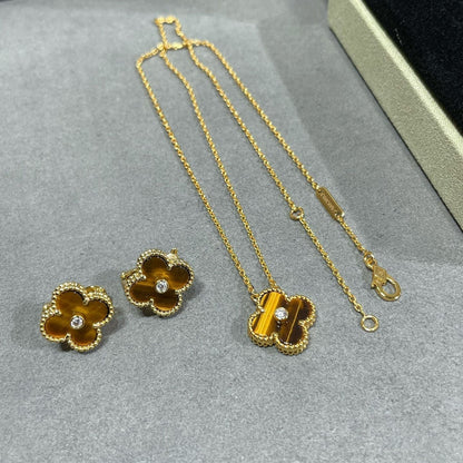 [Elite]CLOVER 15MM DIAMOND AND YELLOW TIGER'S EYE AGATE necklace