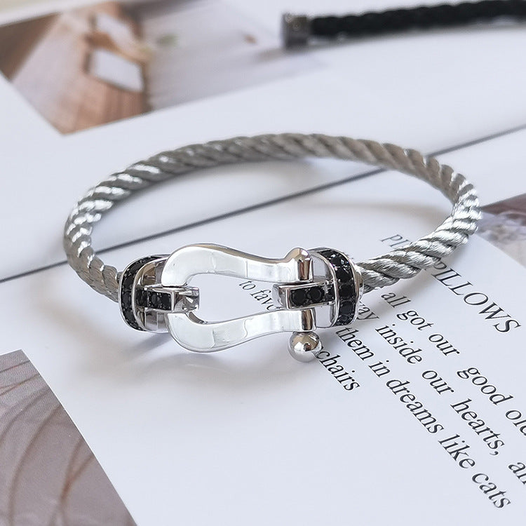 [Elite]FORCE LARGE HORSESHOE BLACK DIAMOND BRACELET SILVER