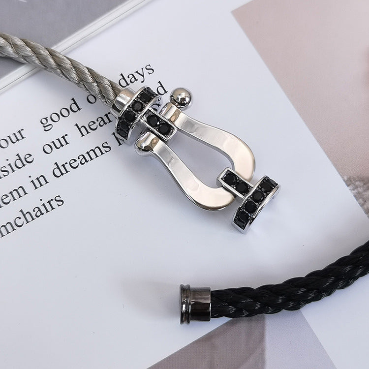 [Elite]FORCE LARGE HORSESHOE BLACK DIAMOND BRACELET SILVER