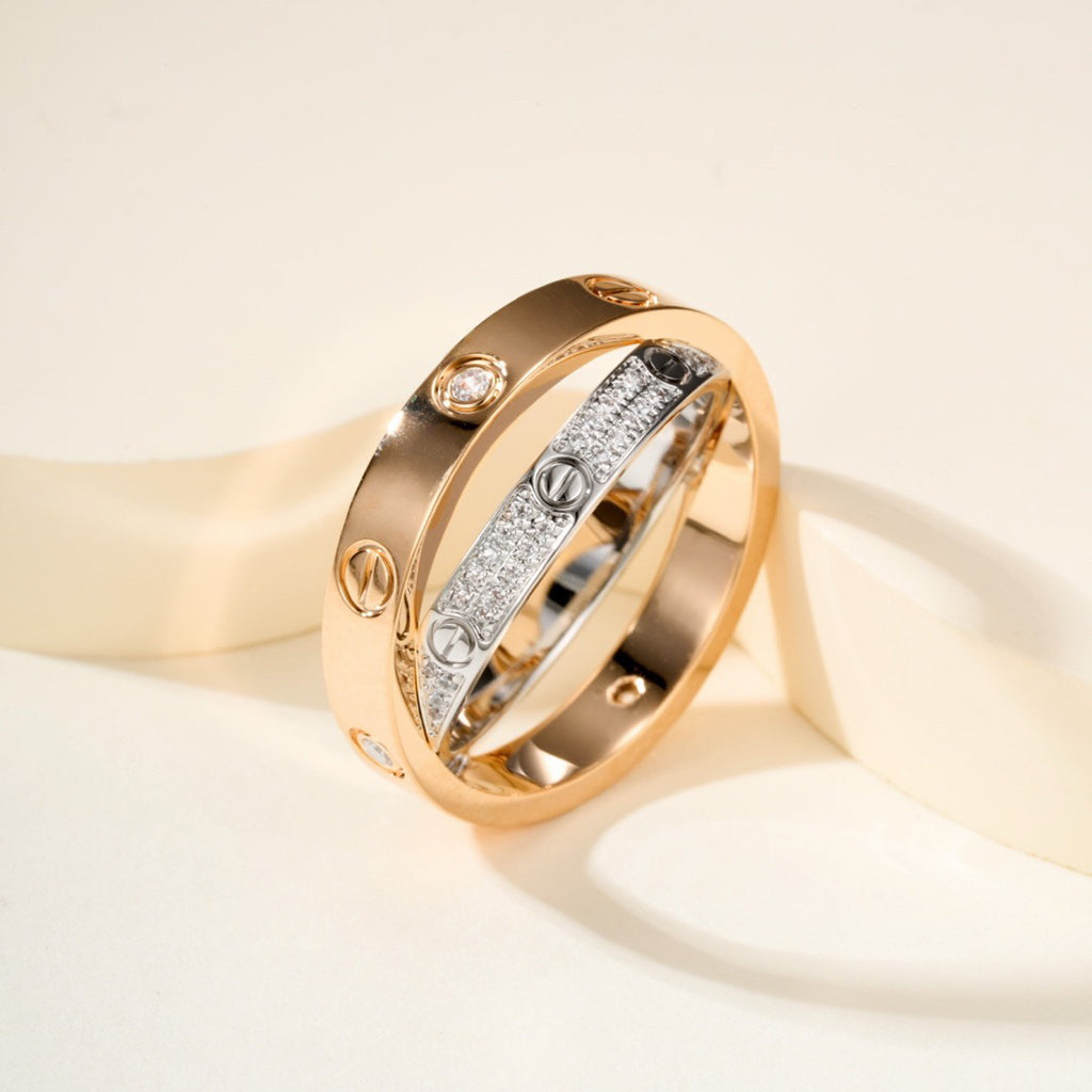 [Elite]LOVE PINK GOLD SILVER DIAMOND DOUBLE RING