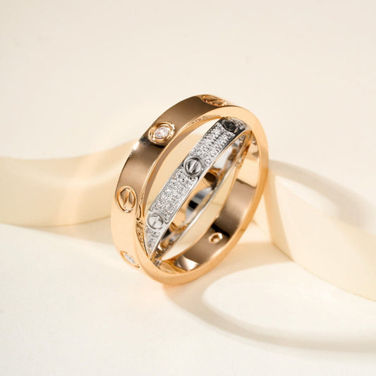 [Elite]LOVE PINK GOLD SILVER DIAMOND DOUBLE RING