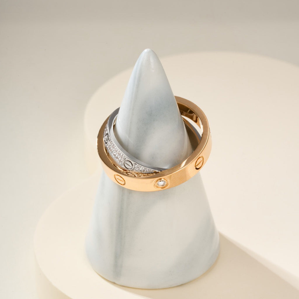 [Elite]LOVE PINK GOLD SILVER DIAMOND DOUBLE RING