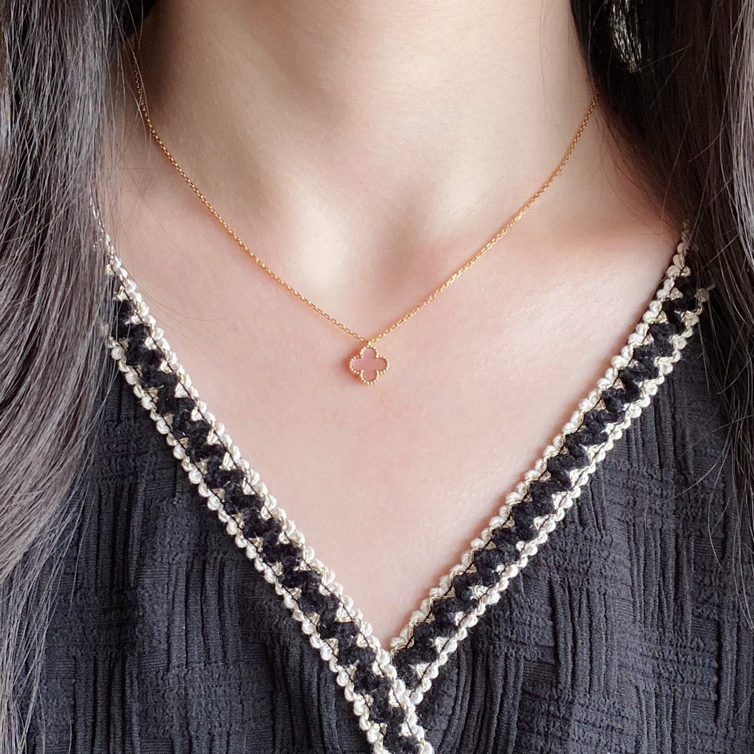 [Elite]CLOVER 15MM PINK MOTHER-OF-PEARL SINGLE FLOWER NECKLACE