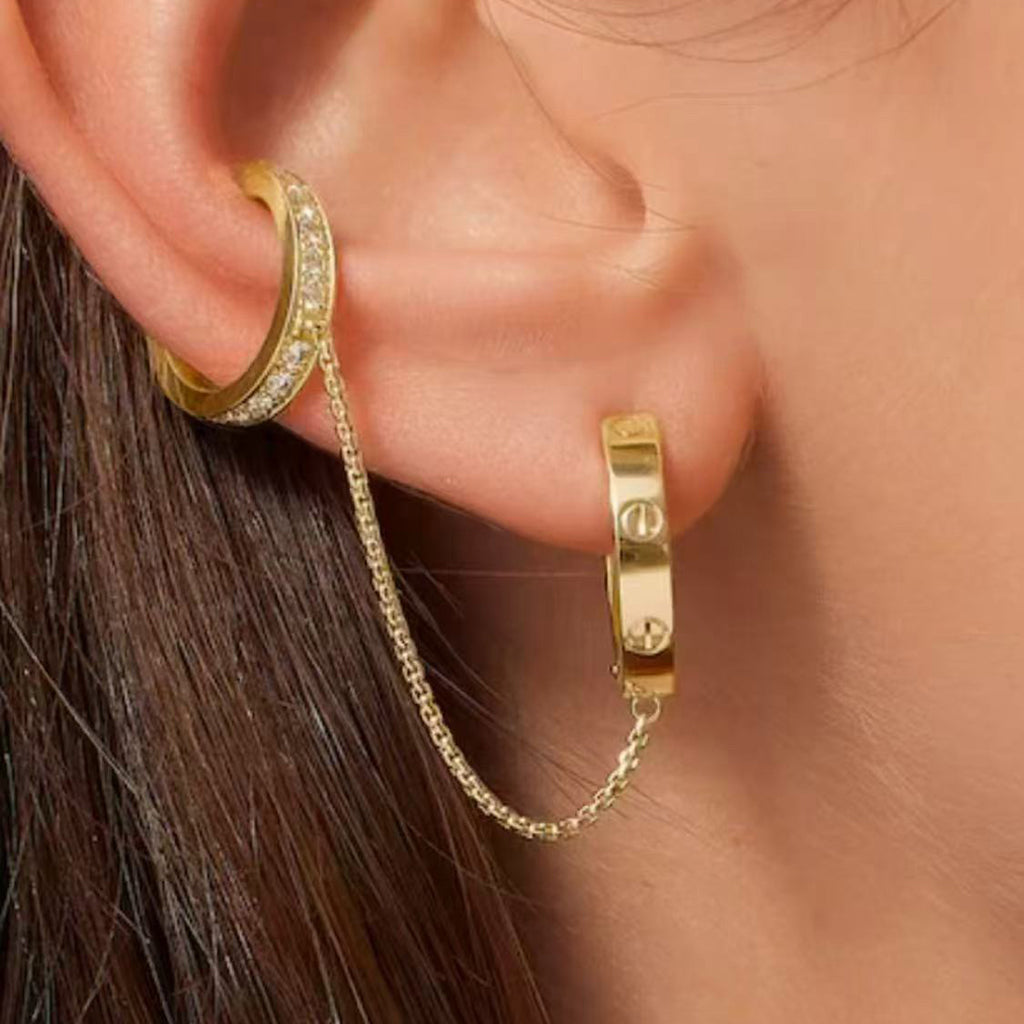 [Elite]LOVE 3.0MM HALF DIAMOND EARRINGS