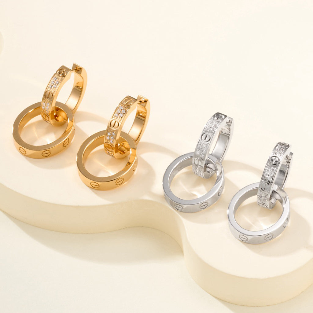 [Elite]LOVE 3.3MM DANGLE HALF DIAMOND EARRINGS