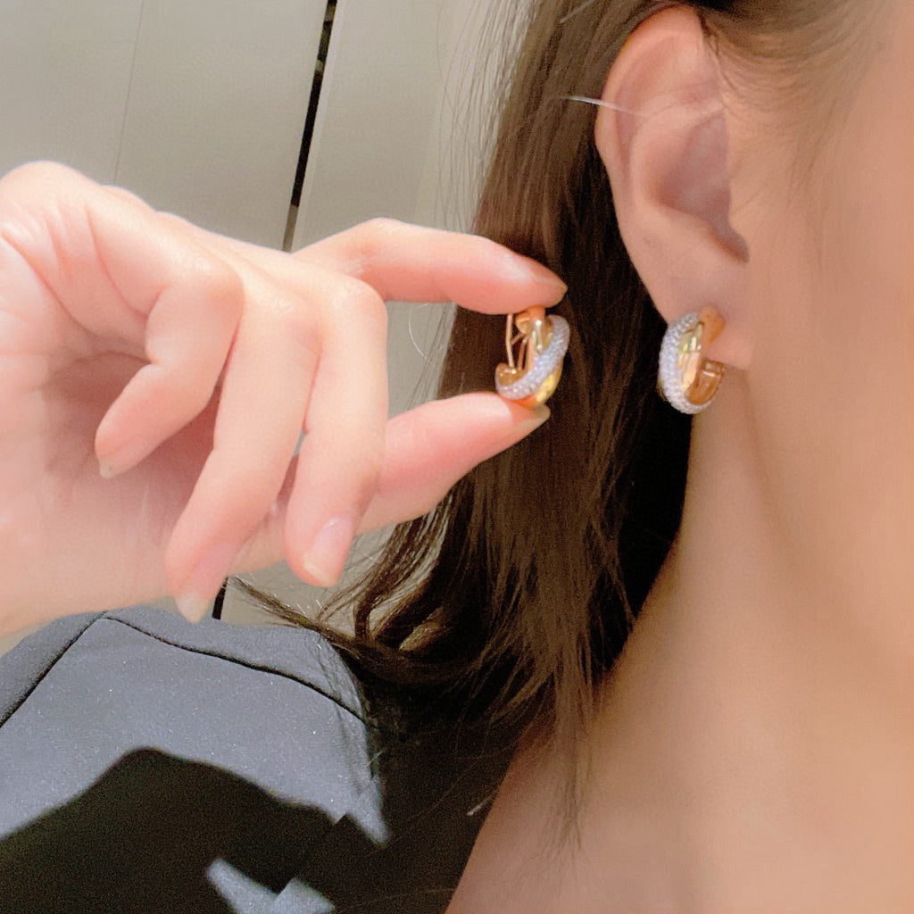 [Elite]TRINITY HALF DIAMOND  CLASSIC EARRINGS
