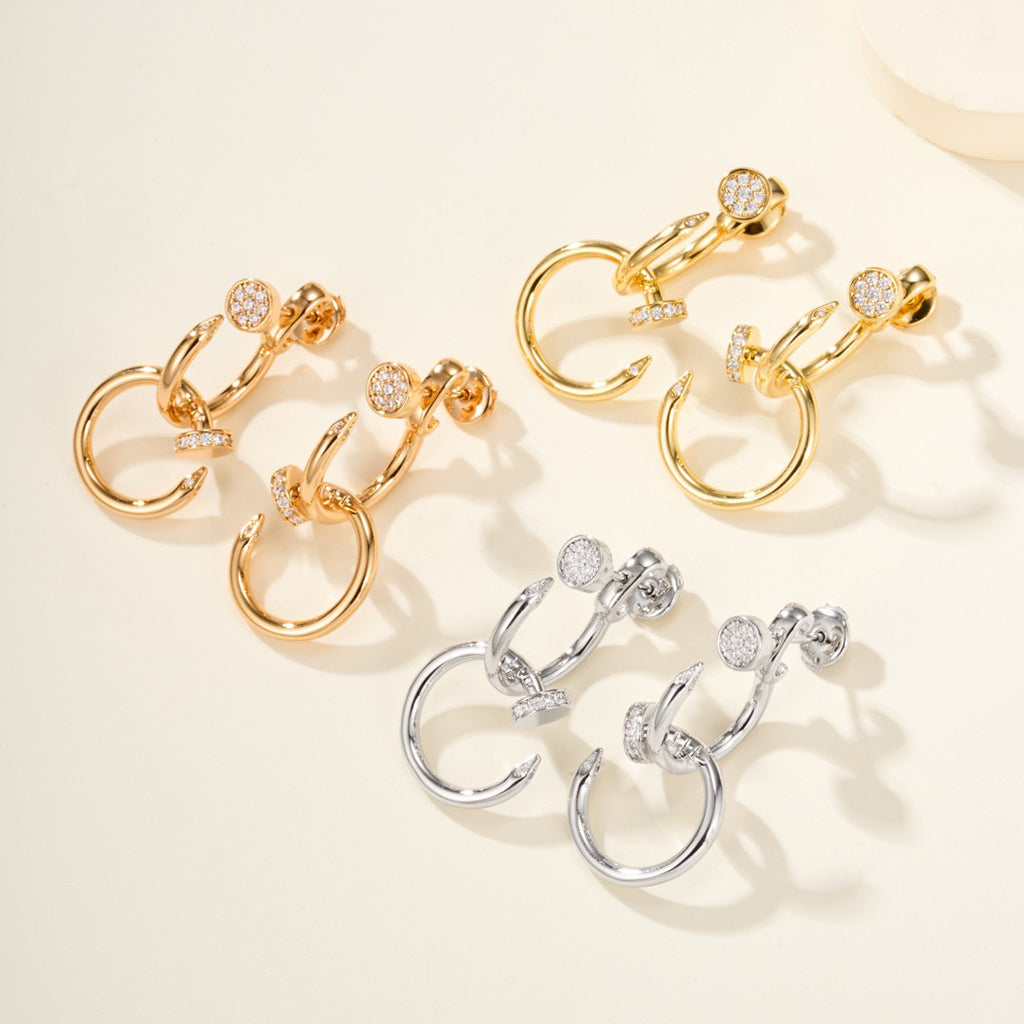 [Elite]JUSTE HALF DIAMOND DOUBLE EARRINGS