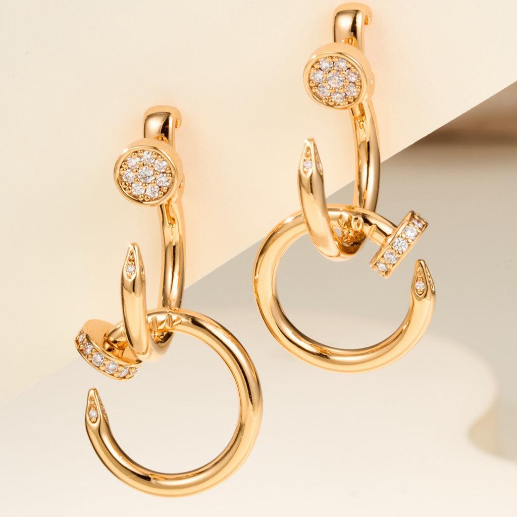 [Elite]JUSTE HALF DIAMOND DOUBLE EARRINGS