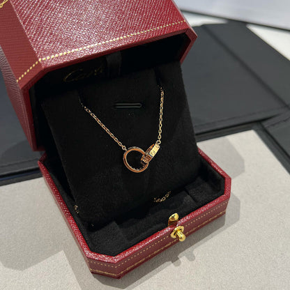[Elite]LOVE DOUBLE RING HALF DIAMOND NECKLACE