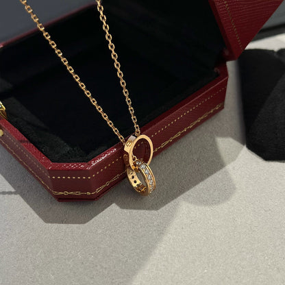 [Elite]LOVE DOUBLE RING HALF DIAMOND NECKLACE
