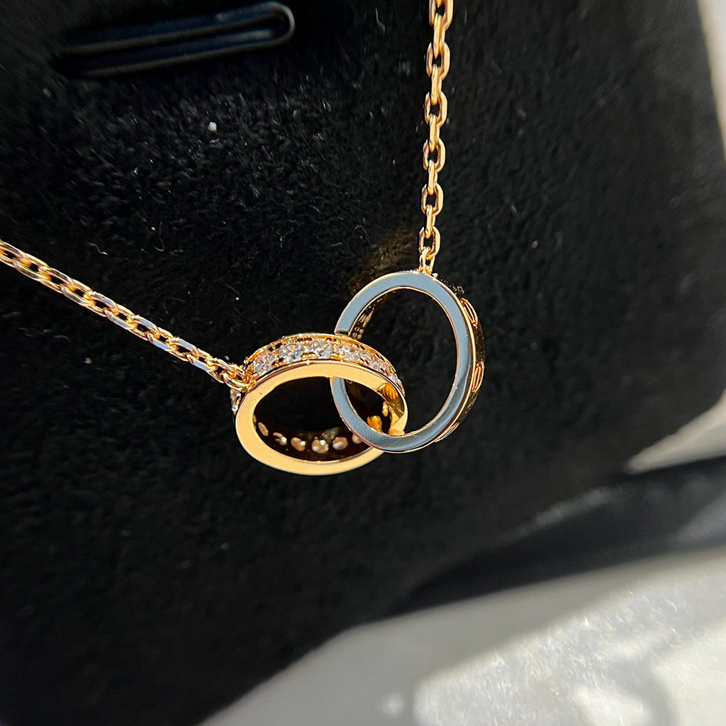 [Elite]LOVE DOUBLE RING HALF DIAMOND NECKLACE