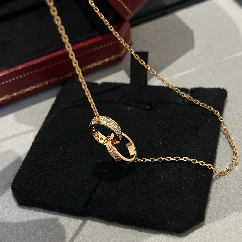 [Elite]LOVE DOUBLE RING HALF DIAMOND NECKLACE
