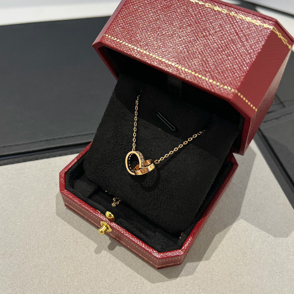 [Elite]LOVE DOUBLE RING HALF DIAMOND NECKLACE