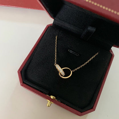 [Elite]LOVE DOUBLE RING HALF DIAMOND NECKLACE