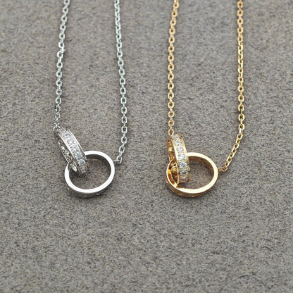 [Elite]LOVE DOUBLE RING HALF DIAMOND NECKLACE