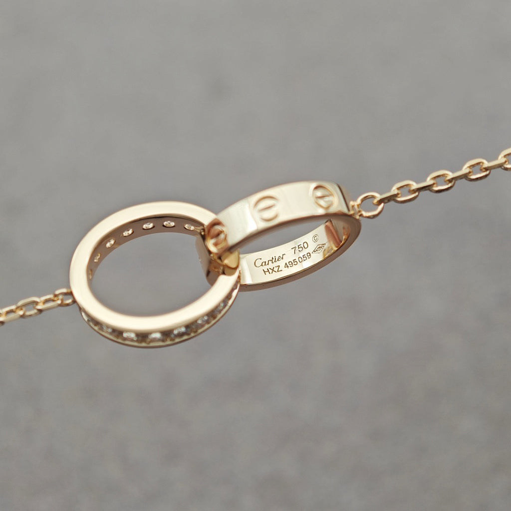 [Elite]LOVE DOUBLE RING HALF DIAMOND NECKLACE