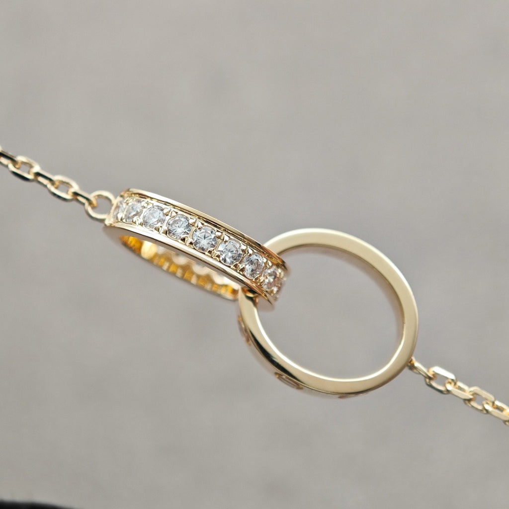 [Elite]LOVE DOUBLE RING HALF DIAMOND NECKLACE