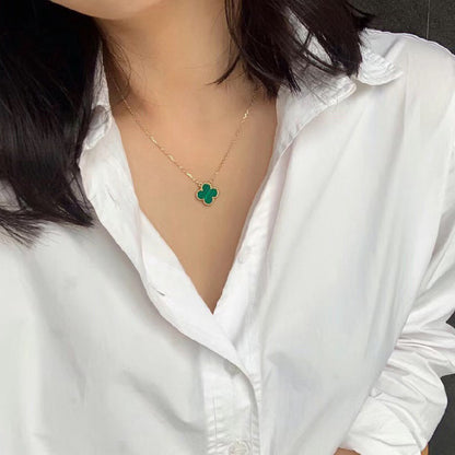 [Elite]CLOVER 15MM MALACHITE SINGLE FLOWER  NECKLACE