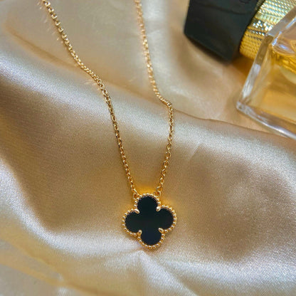 [Elite]CLOVER 15MM BLACK ONYX SINGLE FLOWER NECKLACE